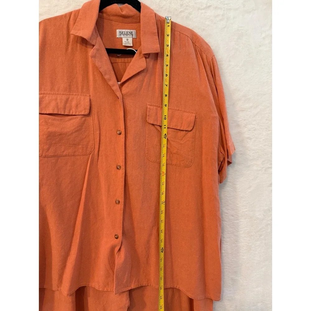 Selene Paris 100% Silk 2 Piece Set Womens 2X Coral Orange Shirt & Pants Suit